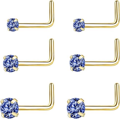 PunkTracker 20G Black/Gold Nose Ring Nose Stud Set 2mm 2.5mm 3mm Surgical Steel Nose Studs CZ Gem Nose Piercing Jewellery for Women Men 6PCS in Saudi Arabia