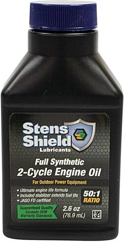 Stens Shield 2 Cycle Engine Oil 770-264, Full Synthetic 2 Stroke Oil, Engine Oil for Outdoor Power Equipment, Twenty-Four 2.6 oz. Bottles/case, 1 Bottle Makes 1 Gallon of 50 to 1 Fuel Mix, Blue Oil in Saudi Arabia