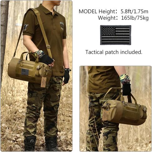 ArcEnCiel Small Tactical Duffle Bag Men Gym Pack Military Molle Shoulder Bags Shoes Storage Sports Handbag with Patch (Black) in Kuwait