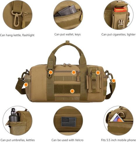 ArcEnCiel Small Tactical Duffle Bag Men Gym Pack Military Molle Shoulder Bags Shoes Storage Sports Handbag with Patch (Black) in Kuwait