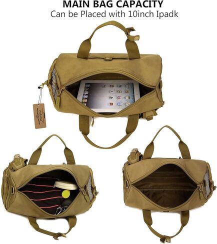 ArcEnCiel Small Tactical Duffle Bag Men Gym Pack Military Molle Shoulder Bags Shoes Storage Sports Handbag with Patch (Black) in Kuwait