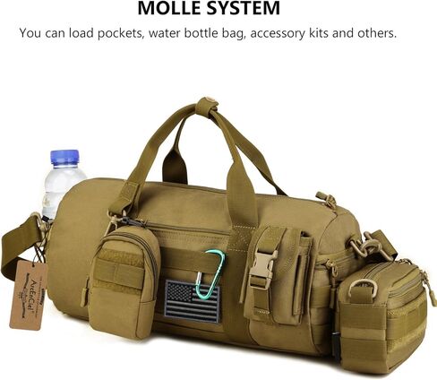 ArcEnCiel Small Tactical Duffle Bag Men Gym Pack Military Molle Shoulder Bags Shoes Storage Sports Handbag with Patch (Black) in Kuwait