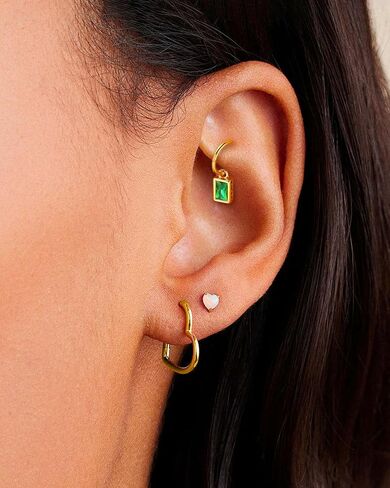 COCHARM 16G Clicker Rook Earrings Gold Plated Rook Piercing Jewelry Stainless Steel Green CZ Helix Eyebrow Piercing Rings Dangling in Saudi Arabia