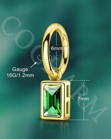 COCHARM 16G Clicker Rook Earrings Gold Plated Rook Piercing Jewelry Stainless Steel Green CZ Helix Eyebrow Piercing Rings Dangling in Saudi Arabia