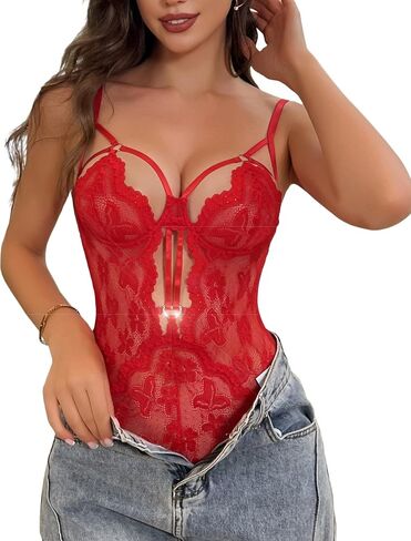 Sexy Lingerie for Women Underwire Teddy Strappy Lace Bodysuit Deep V One Piece Babydoll Nightgowns in Saudi Arabia