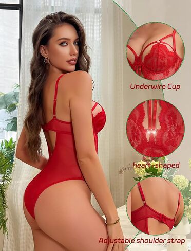 Sexy Lingerie for Women Underwire Teddy Strappy Lace Bodysuit Deep V One Piece Babydoll Nightgowns in Saudi Arabia