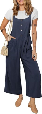 Dokotoo Womens Jumpsuits Button Up Side Pockets Wide Leg Overalls Loose Fit Rompers Pants One Piece Outfits in Saudi Arabia
