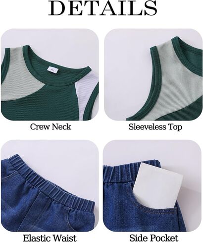 YOURUIKER Girls Summer Outfit Kids Sleeveless Cute Tank Crop Top Pocketed Demi Jeans Set Tween Girl Preppy Clothes Size 5-12Y in Saudi Arabia