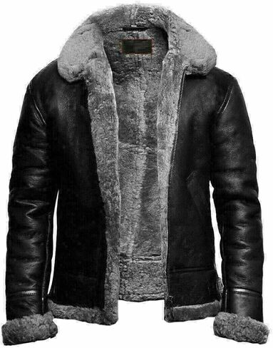 B3 Bomber Sheepskin Shearling Leather Jacket RAF Aviator Fighter Pilots WW2 Winter Jacket for Men in Kuwait