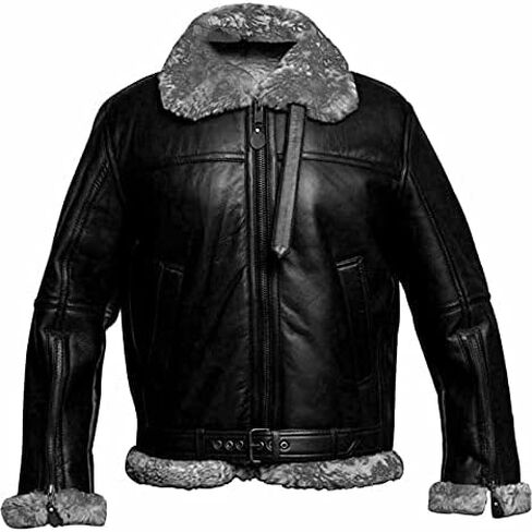 B3 Bomber Sheepskin Shearling Leather Jacket RAF Aviator Fighter Pilots WW2 Winter Jacket for Men in Kuwait