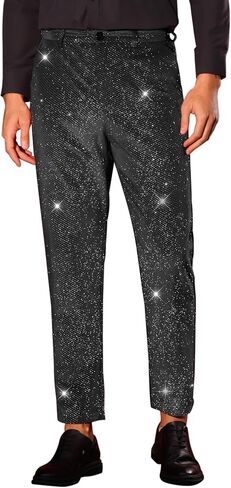 Lars Amadeus Glitter Velvet Pants for Men's Metallic Zipper Button Party Straight Leg Shiny Velour Trousers in Saudi Arabia