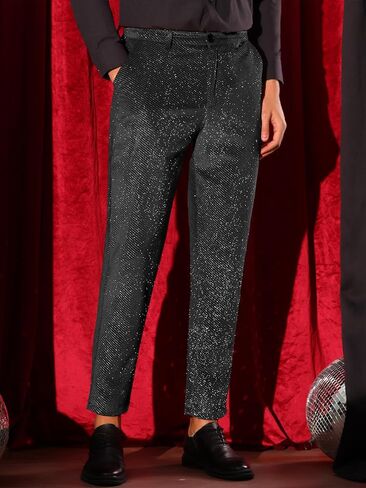 Lars Amadeus Glitter Velvet Pants for Men's Metallic Zipper Button Party Straight Leg Shiny Velour Trousers in Saudi Arabia