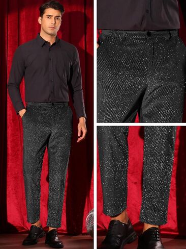Lars Amadeus Glitter Velvet Pants for Men's Metallic Zipper Button Party Straight Leg Shiny Velour Trousers in Saudi Arabia