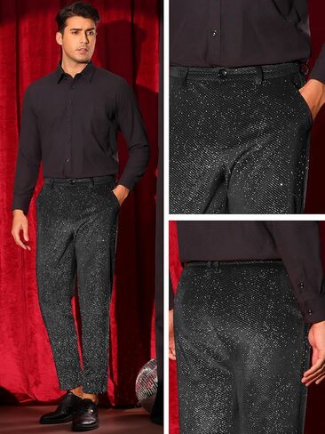 Lars Amadeus Glitter Velvet Pants for Men's Metallic Zipper Button Party Straight Leg Shiny Velour Trousers in Saudi Arabia