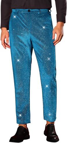 Lars Amadeus Glitter Velvet Pants for Men's Metallic Zipper Button Party Straight Leg Shiny Velour Trousers in Kuwait