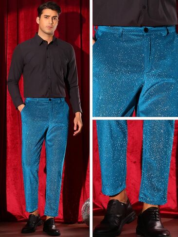 Lars Amadeus Glitter Velvet Pants for Men's Metallic Zipper Button Party Straight Leg Shiny Velour Trousers in Kuwait