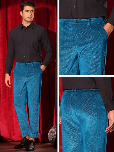 Lars Amadeus Glitter Velvet Pants for Men's Metallic Zipper Button Party Straight Leg Shiny Velour Trousers in Kuwait