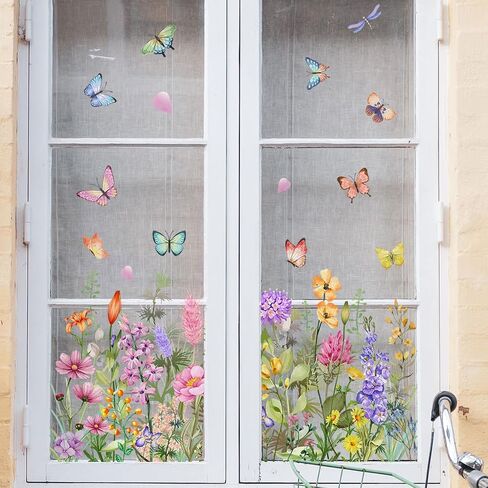 Colorful Floral Bouquet Window Clings, Reusable Double-Sided Stickers, Floral Pattern Window Film for Home and Office Decor, Removable and Cut to Size Freely (Style A) in Saudi Arabia