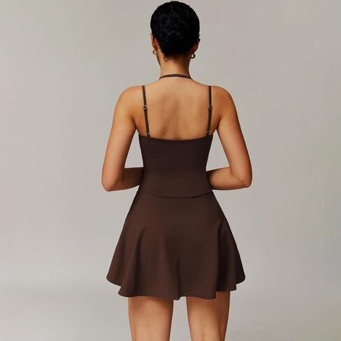Women’s Spaghetti Strap Tennis Dress with Built-in Shorts Soft Stretchy Workout Active-Wear for Running, Golf, Yoga, Gym in Saudi Arabia