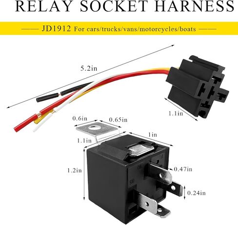 2 PCS 12V 40A Car Relay Harness, 4 Pin Automotive Relay Socket Adapter with Wiring Harness, Relay Wire Socket Connector for Car Truck Motorcycle, Universal Car Accessories in Saudi Arabia