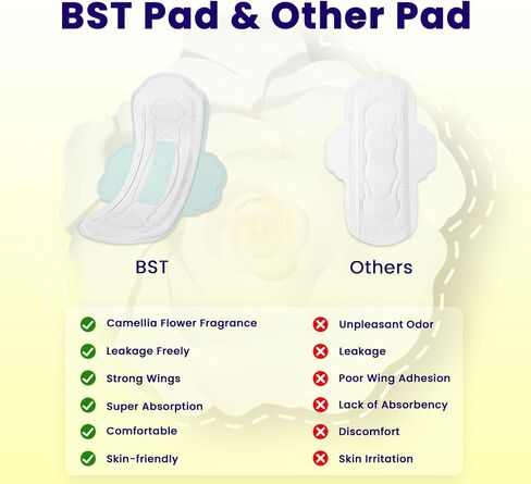 BST Liners for Women, Herbal Inside Natural Cool Menstrual Period Pads - Light Absorbency, Camellia Feminine Care Sanitary Pads with Wings - Regular 20 in Saudi Arabia