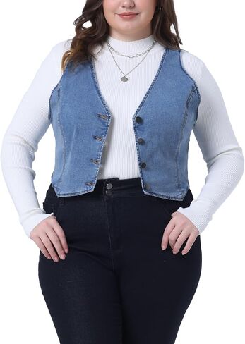 Agnes Orinda Plus Size Denim Vest for Women Sleeveless V Neck Button Down Casual Jean Waistcoat Jacket in Saudi Arabia