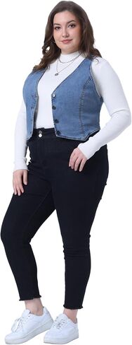 Agnes Orinda Plus Size Denim Vest for Women Sleeveless V Neck Button Down Casual Jean Waistcoat Jacket in Saudi Arabia