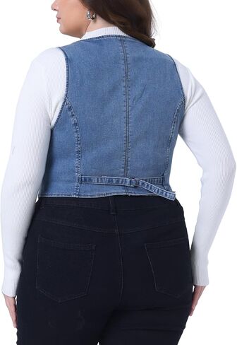 Agnes Orinda Plus Size Denim Vest for Women Sleeveless V Neck Button Down Casual Jean Waistcoat Jacket in Saudi Arabia