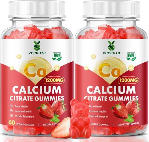 Calcium Citrate Gummies 1200mg, Chewable Calcium Supplements for Women & Men, Sugar Free Calcium Gummies for Bone, Muscle & Immune Support, Strawberry Flavor 60 Count in Saudi Arabia
