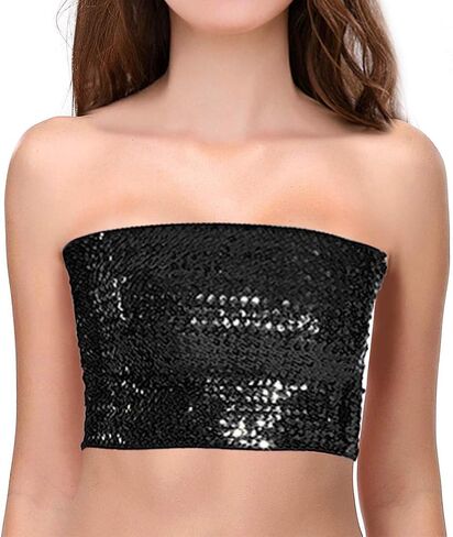 Orita Women Sparkly equins Tube Top Sexy Stretch Crop Top Stest Camisoles Party Clubwear in Kuwait