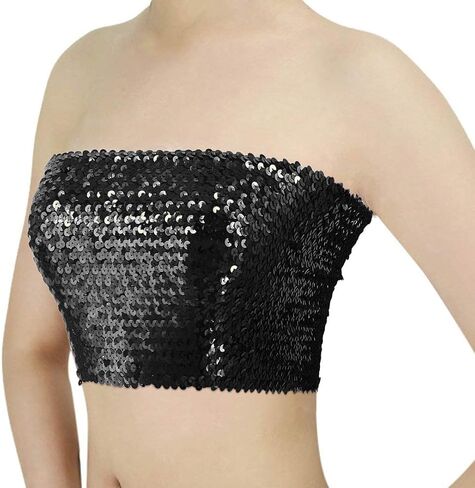 Orita Women Sparkly equins Tube Top Sexy Stretch Crop Top Stest Camisoles Party Clubwear in Kuwait
