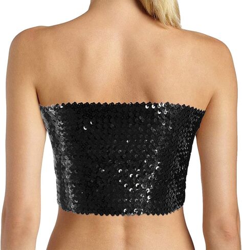 Orita Women Sparkly equins Tube Top Sexy Stretch Crop Top Stest Camisoles Party Clubwear in Kuwait
