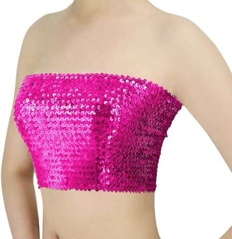 Orita Women Sparkly equins Tube Top Sexy Stretch Crop Top Stest Camisoles Party Clubwear in Kuwait