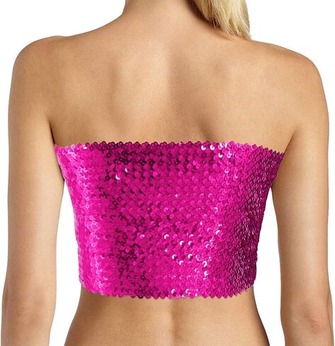 Orita Women Sparkly equins Tube Top Sexy Stretch Crop Top Stest Camisoles Party Clubwear in Kuwait