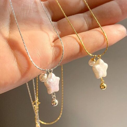 Baroque Pearl Necklaces for Women, Star Shaped Pearl Pendant Necklace Pentagram Natural Freshwater Pearl Choker Necklaces Jewelry Gift for Her, 18'' Chain with Extender in Kuwait