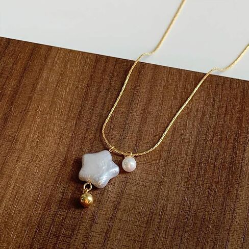 Baroque Pearl Necklaces for Women, Star Shaped Pearl Pendant Necklace Pentagram Natural Freshwater Pearl Choker Necklaces Jewelry Gift for Her, 18'' Chain with Extender in Kuwait