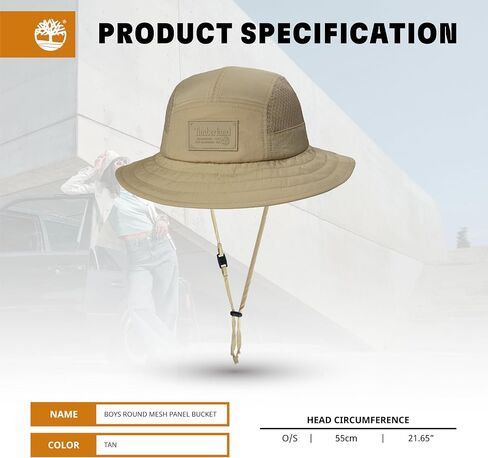 Timberland Mesh Panel Kids Boys Bucket Hat, One Size, Adjustable Chin Cord, Wide Brim Sun Hat for Outdoor Adventures in Saudi Arabia