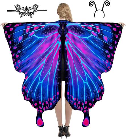 Butterfly Wings Adult Costumes Fairy Wing Womens Shawl Colorful Butterfly Cape Nymph Pixie for Christmas Halloween Cosplay in Kuwait