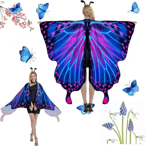 Butterfly Wings Adult Costumes Fairy Wing Womens Shawl Colorful Butterfly Cape Nymph Pixie for Christmas Halloween Cosplay in Kuwait