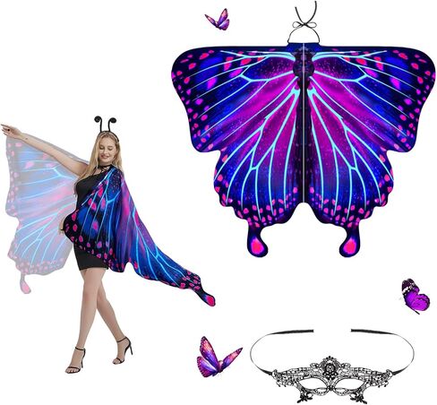 Butterfly Wings Adult Costumes Fairy Wing Womens Shawl Colorful Butterfly Cape Nymph Pixie for Christmas Halloween Cosplay in Kuwait