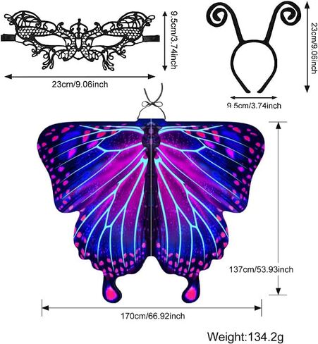 Butterfly Wings Adult Costumes Fairy Wing Womens Shawl Colorful Butterfly Cape Nymph Pixie for Christmas Halloween Cosplay in Kuwait