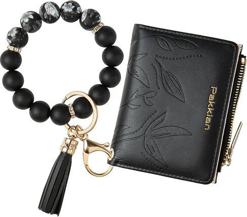 Keychain Bracelet Wristlet with Wallet Card Holder Pocket, Flower Tassel Purse Silicone Key Ring for Women in Saudi Arabia