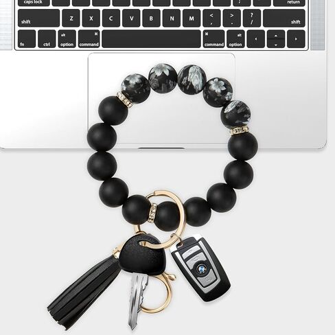 Keychain Bracelet Wristlet with Wallet Card Holder Pocket, Flower Tassel Purse Silicone Key Ring for Women in Saudi Arabia