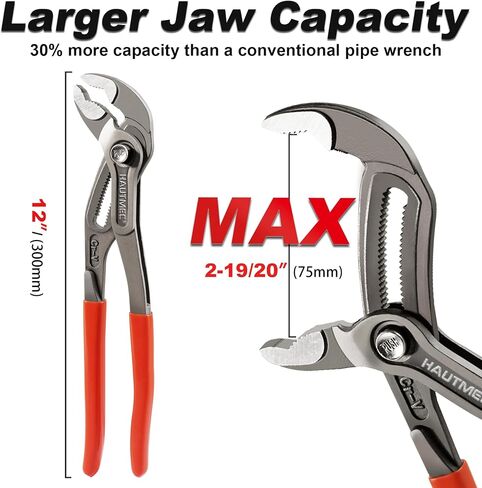 HAUTMEC 7-Inch Water Pump Pliers, Fast Adjustable Tongue and Groove Joint Pliers, V-Jaw with Comfort Grips, Rust-Proof CRV Steel Construction for Plumbing, Home Repair, and Pipe Fittings HT0366-PL in Kuwait