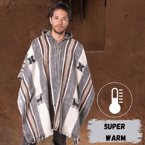 Gamboa Alpaca Poncho Men Hippie Clothes for Men Wool Poncho Men Pancho Men Mens Poncho Cloak with Hood Men Ponchos Adult Mexican Poncho Sweater Panchos in Kuwait