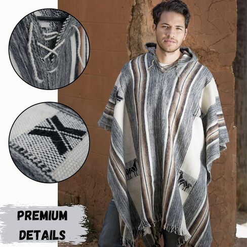 Gamboa Alpaca Poncho Men Hippie Clothes for Men Wool Poncho Men Pancho Men Mens Poncho Cloak with Hood Men Ponchos Adult Mexican Poncho Sweater Panchos in Kuwait
