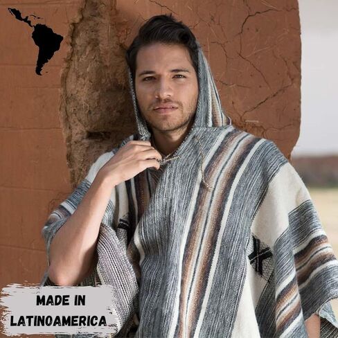 Gamboa Alpaca Poncho Men Hippie Clothes for Men Wool Poncho Men Pancho Men Mens Poncho Cloak with Hood Men Ponchos Adult Mexican Poncho Sweater Panchos in Kuwait