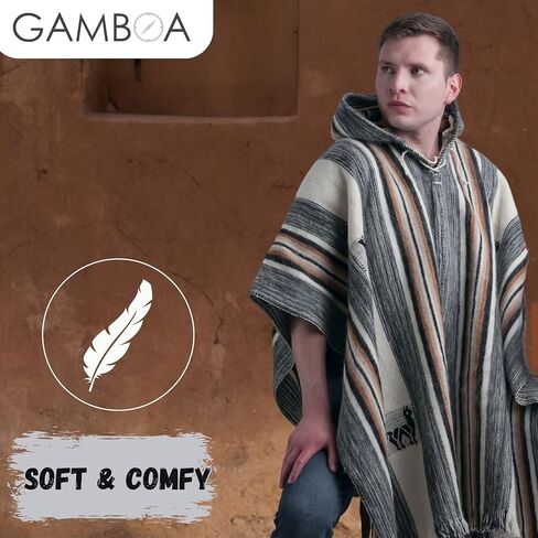 Gamboa Alpaca Poncho Men Hippie Clothes for Men Wool Poncho Men Pancho Men Mens Poncho Cloak with Hood Men Ponchos Adult Mexican Poncho Sweater Panchos in Kuwait