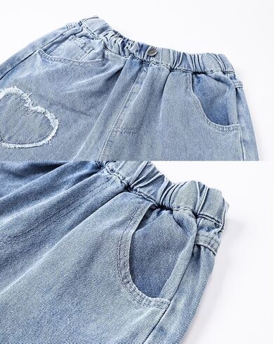 ARTMINE Girls' 2 Piece Outfits Heart Print T-Shirt & Wide Leg Denim Pants Set in Kuwait