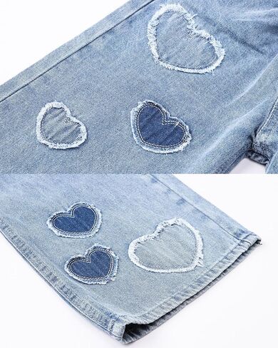 ARTMINE Girls' 2 Piece Outfits Heart Print T-Shirt & Wide Leg Denim Pants Set in Kuwait